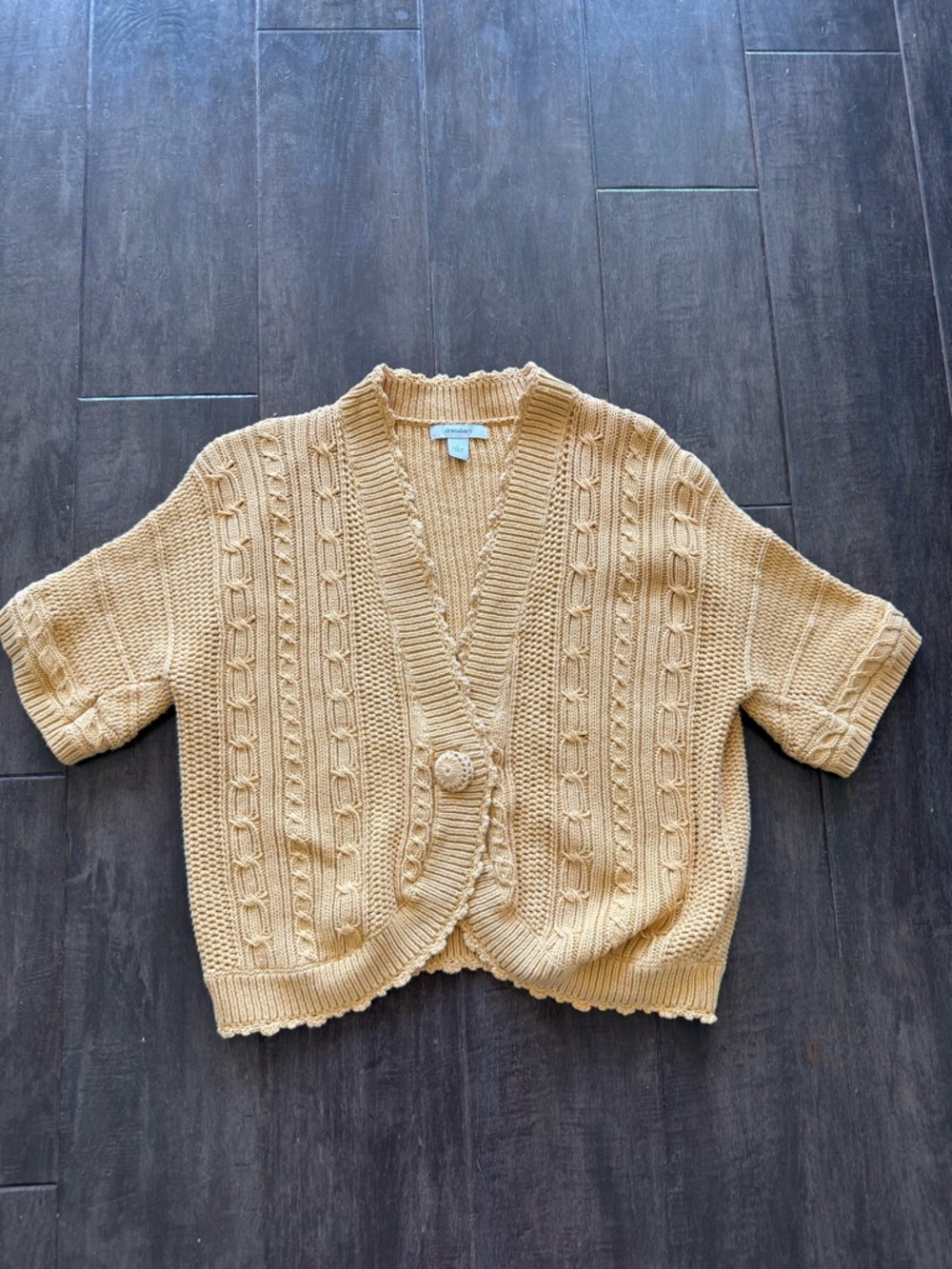 Dressbarn Women’s 100% Cotton Short Sleeve Cardigan Sweater in Marigold Size L
